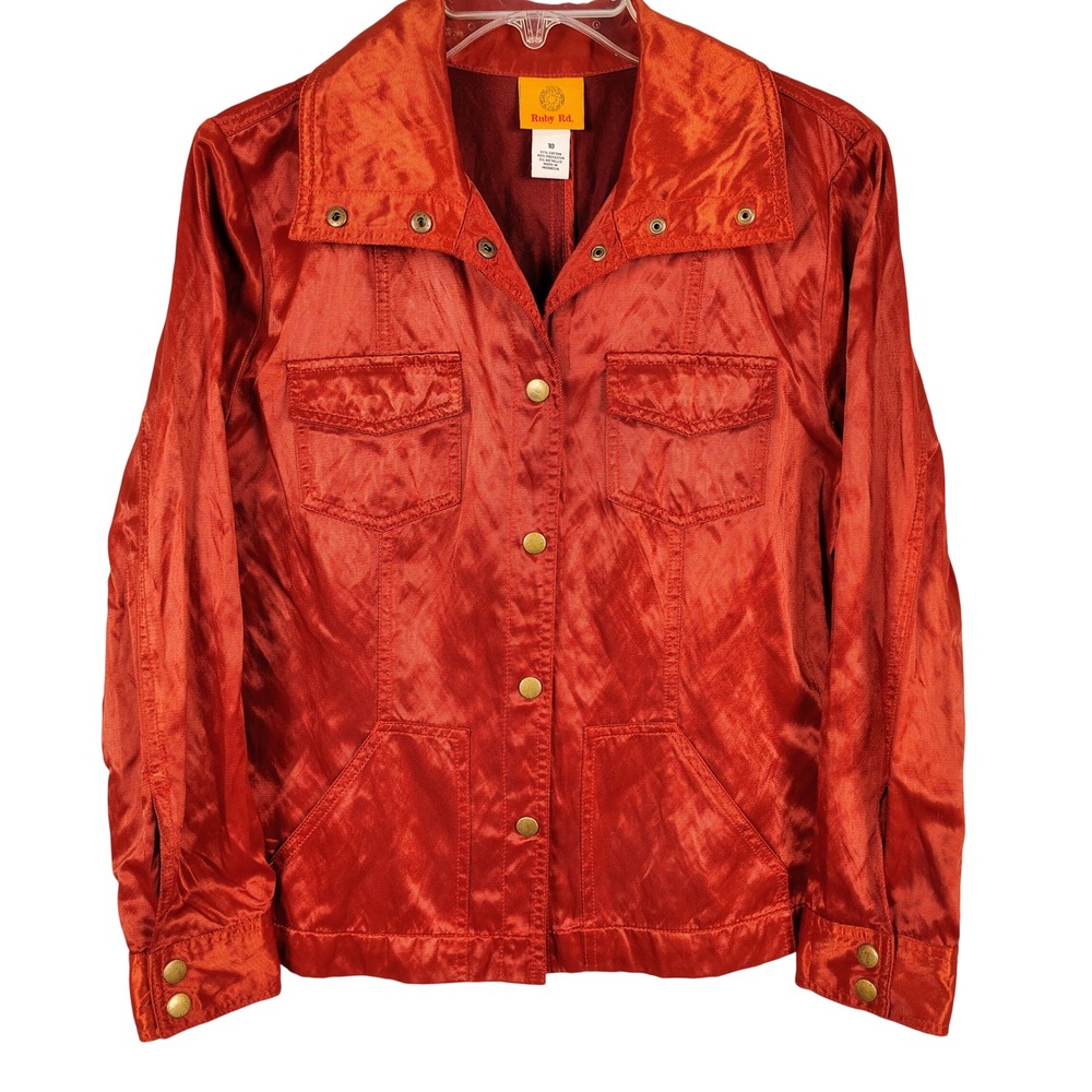 Ruby Rd Womens SZ 10 Metallic Utility Jacket Orange Cotton Blend Y2K Gorpcore